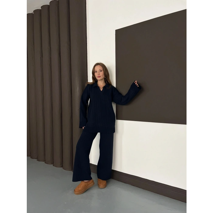 Polo Yaka Triko Pantolonlu Takım Lacivert