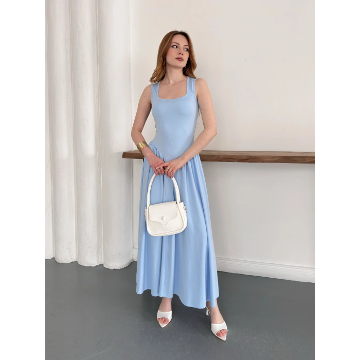 Premium Dokulu Prenses Uzun Elbise Bebe Mavisi