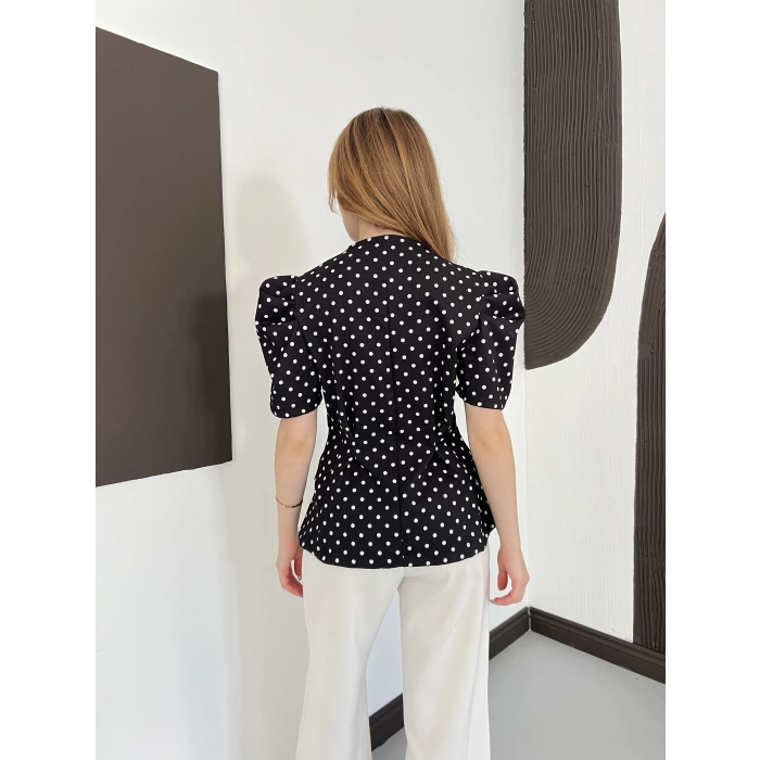Puantiyeli Balon Kol Blazer Ceket Siyah