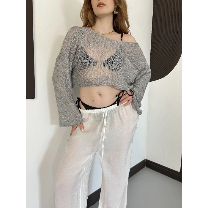 Pullu Beach Salaş Crop Gri