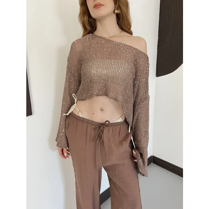 Pullu Beach Salaş Crop Kahve