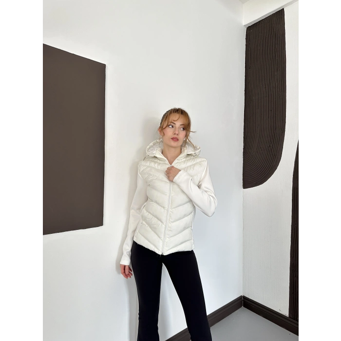 Range Kapüşonlu Şişme Mont Beyaz