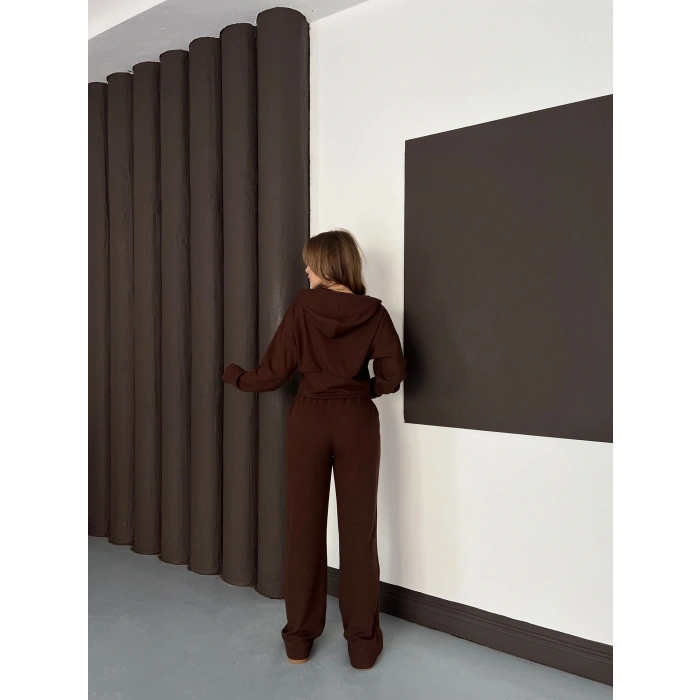 Selanik Kumaş Kapüşonlu Takım Kahverengi