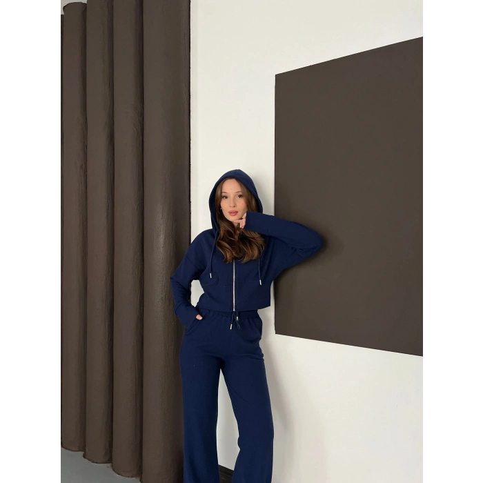 Selanik Kumaş Kapüşonlu Takım Lacivert