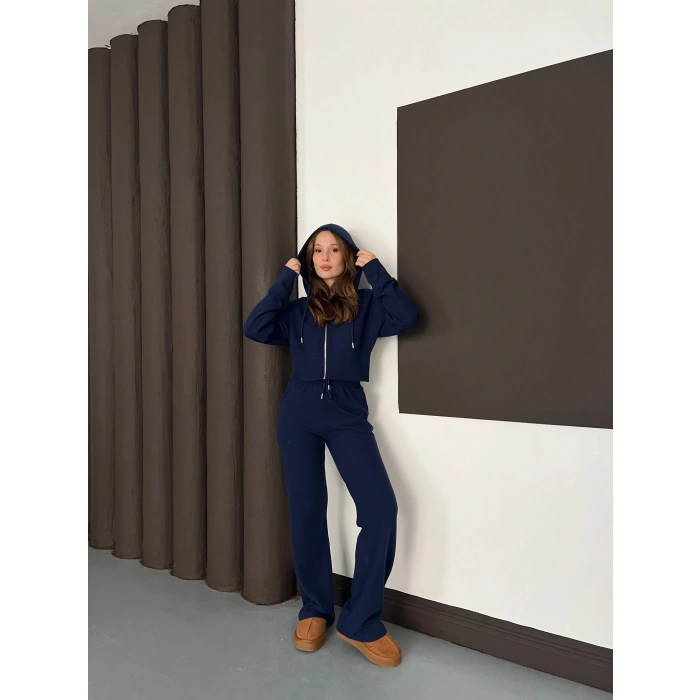 Selanik Kumaş Kapüşonlu Takım Lacivert