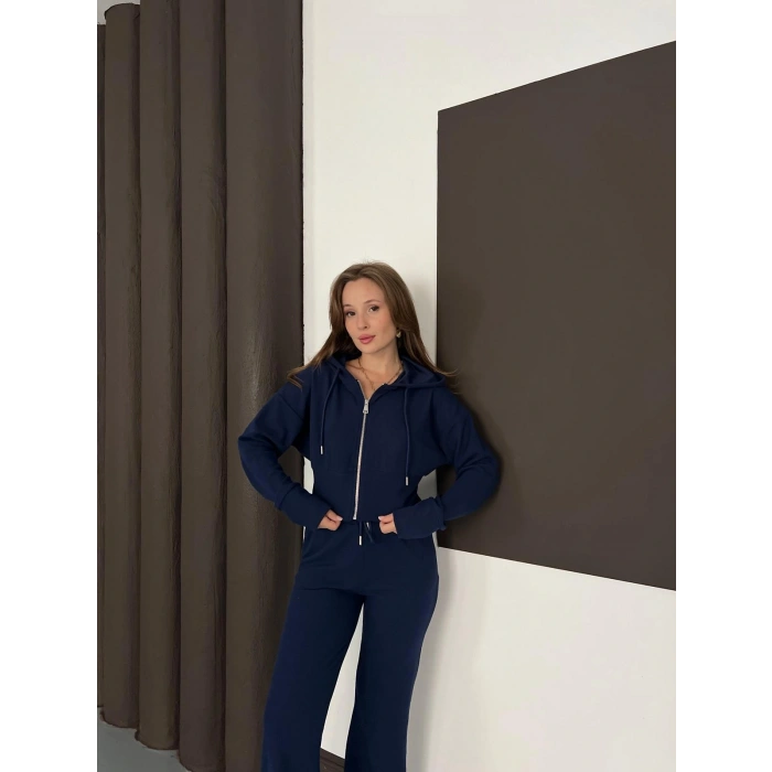 Selanik Kumaş Kapüşonlu Takım Lacivert