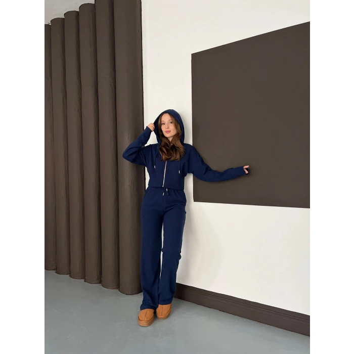 Selanik Kumaş Kapüşonlu Takım Lacivert