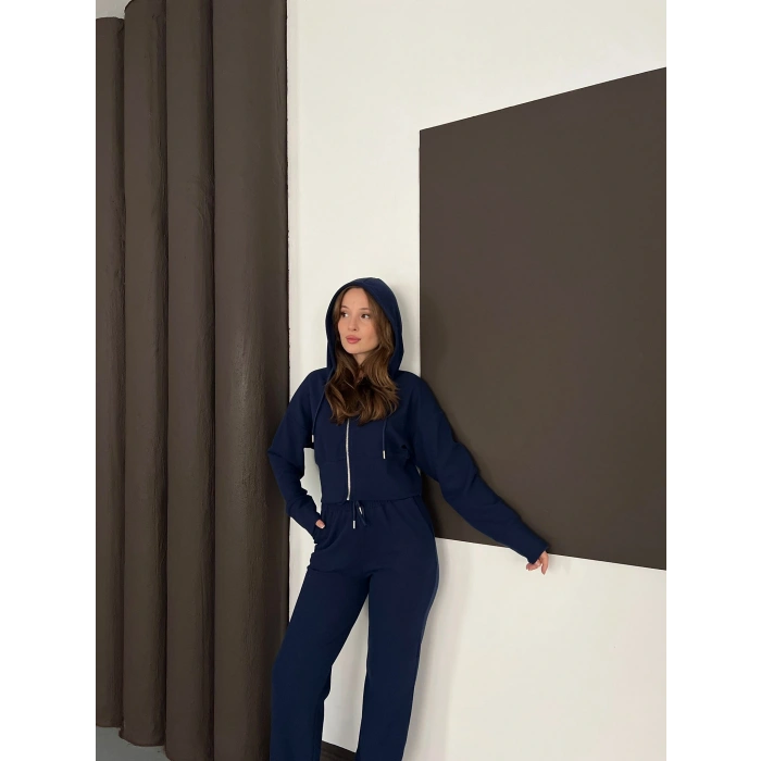 Selanik Kumaş Kapüşonlu Takım Lacivert