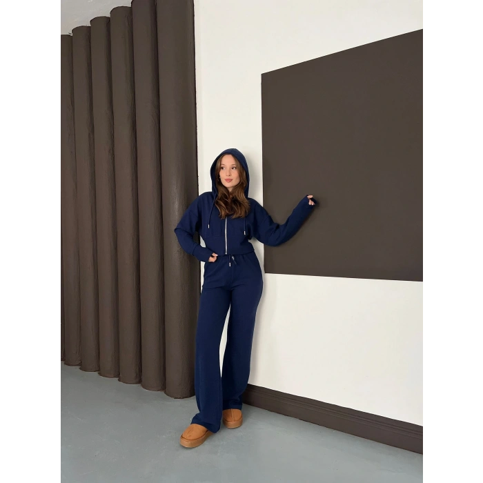 Selanik Kumaş Kapüşonlu Takım Lacivert
