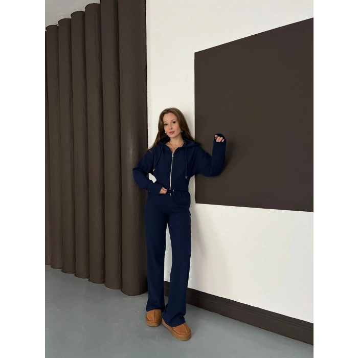 Selanik Kumaş Kapüşonlu Takım Lacivert