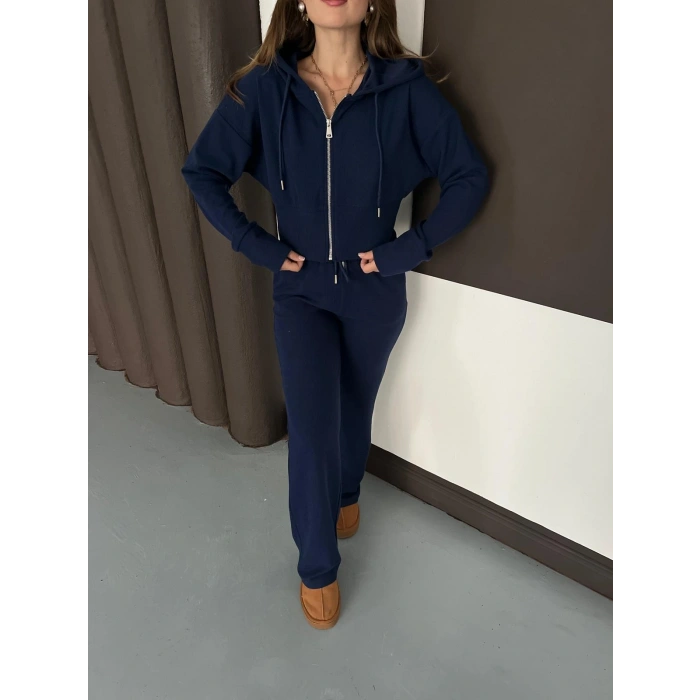 Selanik Kumaş Kapüşonlu Takım Lacivert