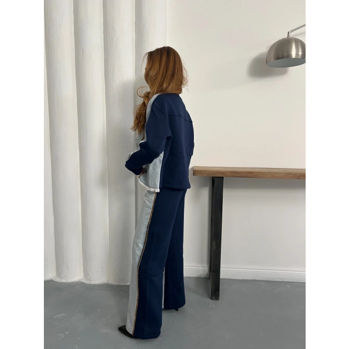 Şerit Detaylı Denim Takım