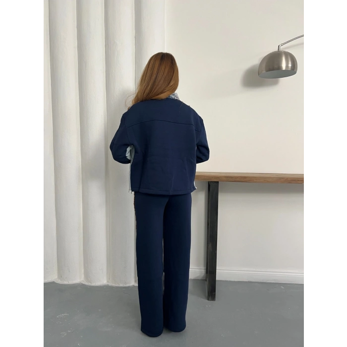 Şerit Detaylı Denim Takım