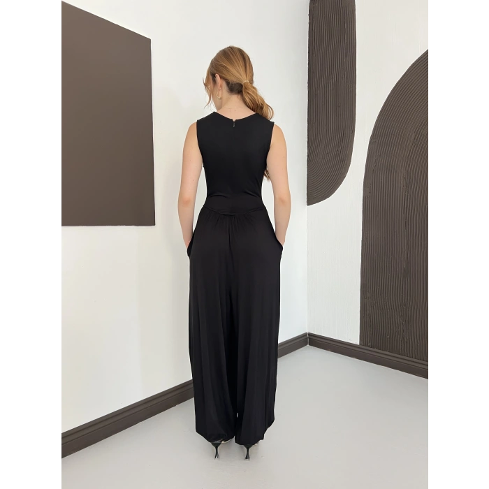 Sıfır Kol Basic Şalvar Tulum Siyah