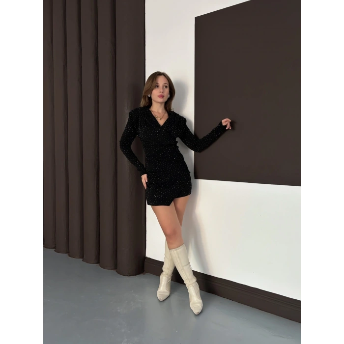 Sim Detaylı Mini Elbise Siyah