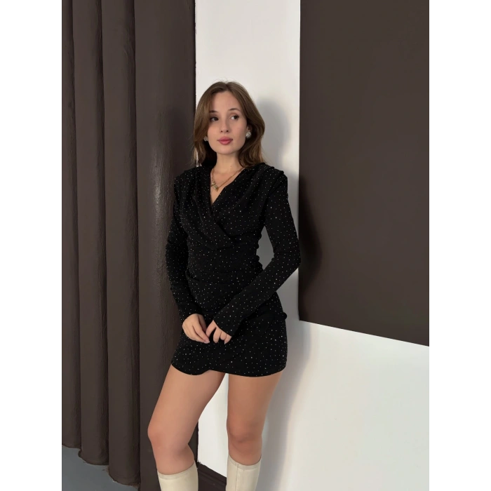 Sim Detaylı Mini Elbise Siyah