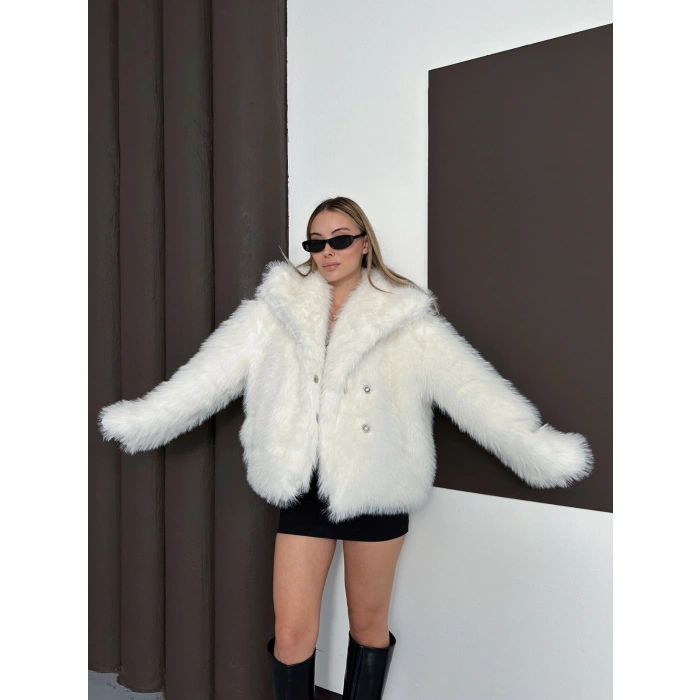 Simli Çıt Çıtlı Kürk Ekru