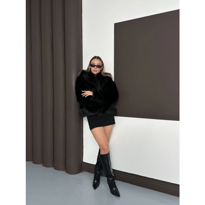 Simli Çıt Çıtlı Kürk Siyah