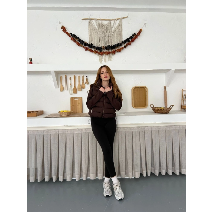 Şişme Crop Mont Kahverengi