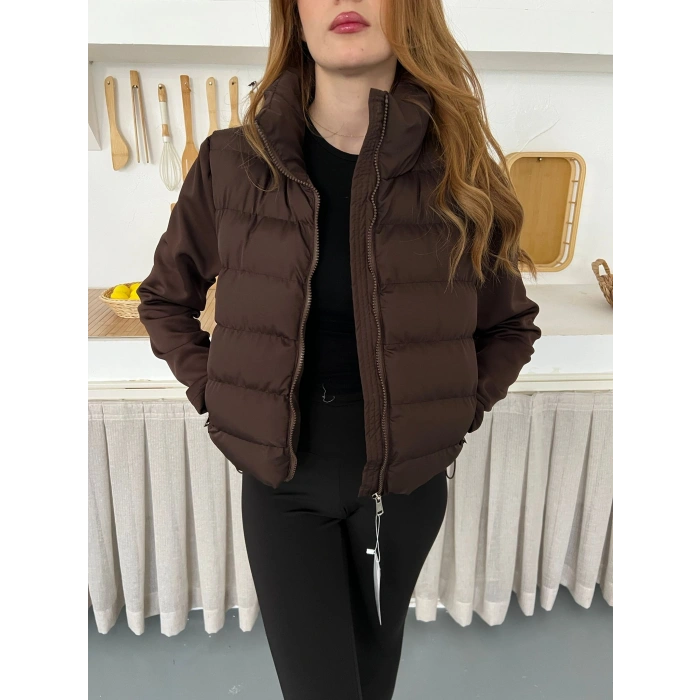 Şişme Crop Mont Kahverengi