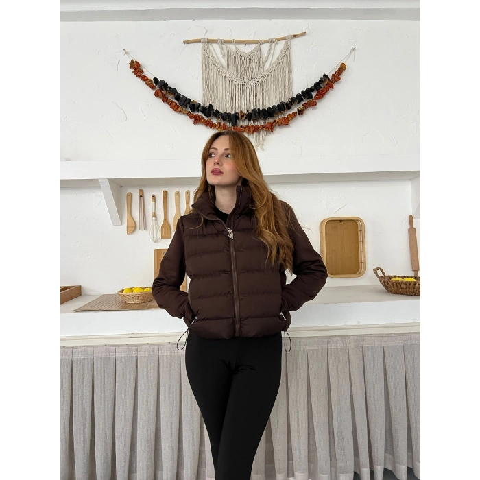 Şişme Crop Mont Kahverengi