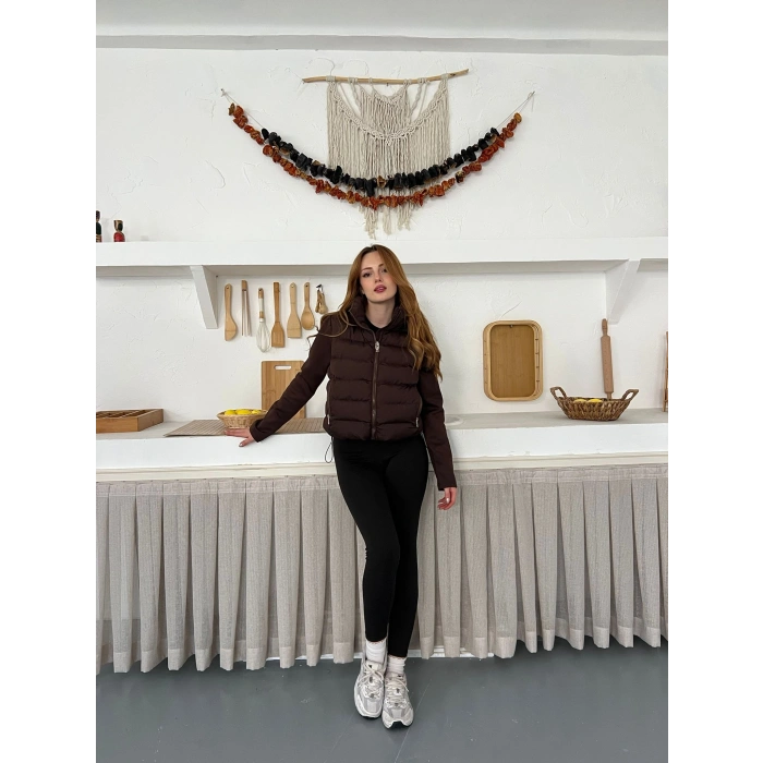 Şişme Crop Mont Kahverengi