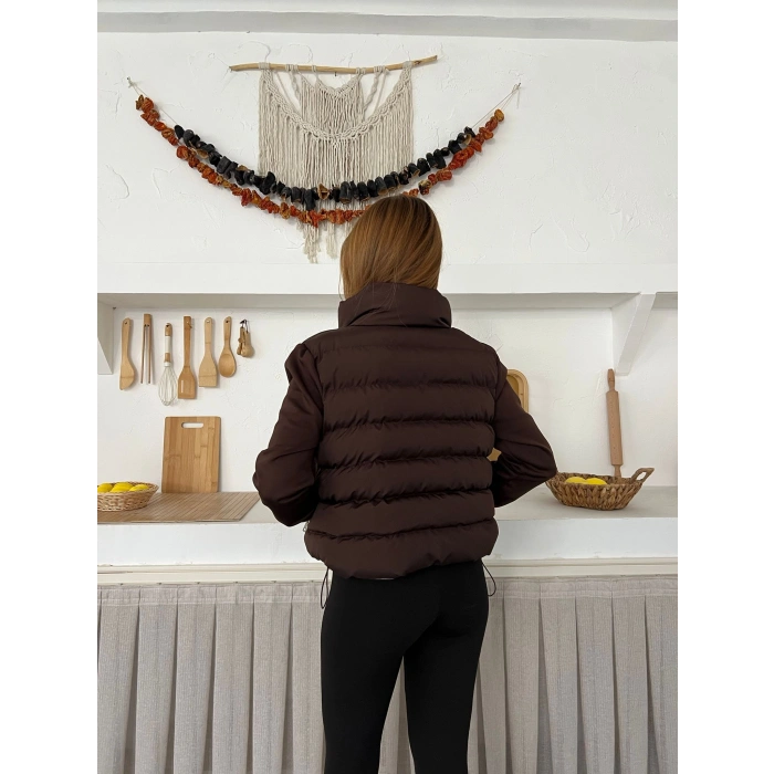 Şişme Crop Mont Kahverengi