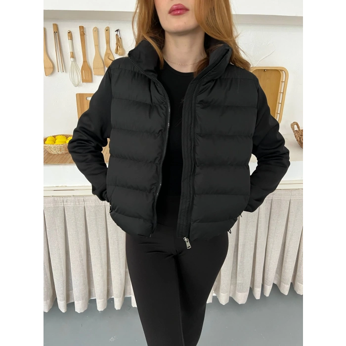 Şişme Crop Mont Siyah