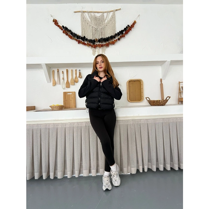 Şişme Crop Mont Siyah