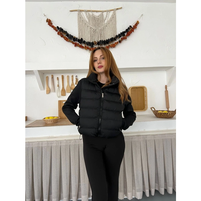 Şişme Crop Mont Siyah