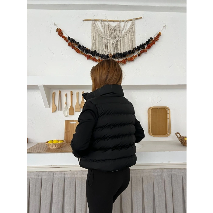 Şişme Crop Mont Siyah