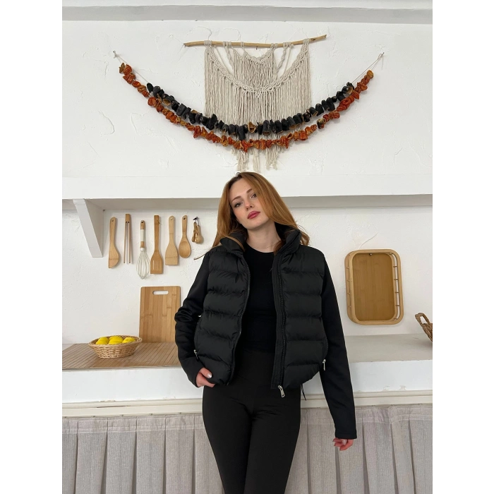 Şişme Crop Mont Siyah