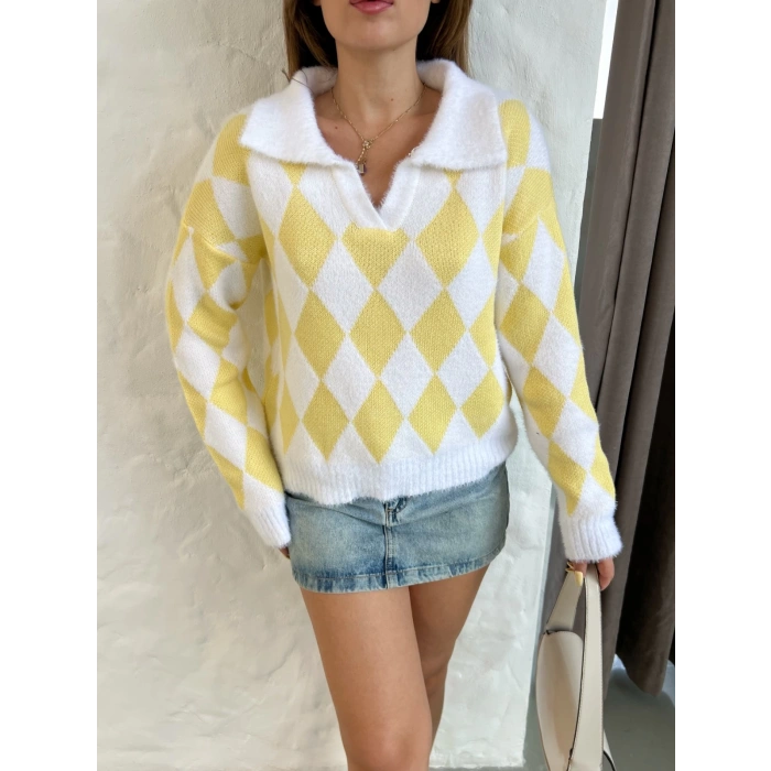 Sky Argyle Triko Kazak Sarı