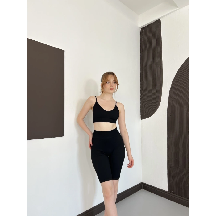 Spor Şort-Crop Takım Siyah