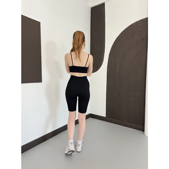 Spor Şort-Crop Takım Siyah