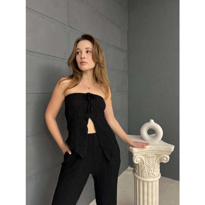 Straplez Pencere Detay Takım Siyah