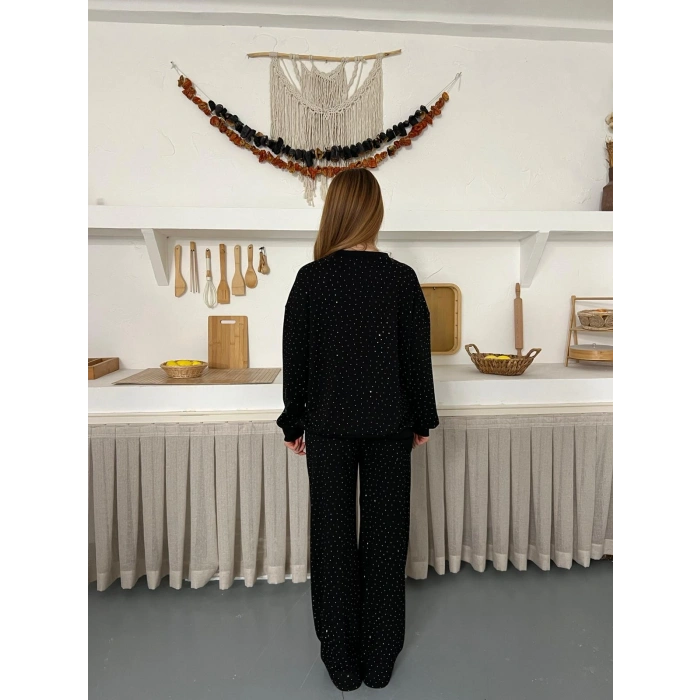 Taş Detaylı Modal Işıltılı Takım Siyah