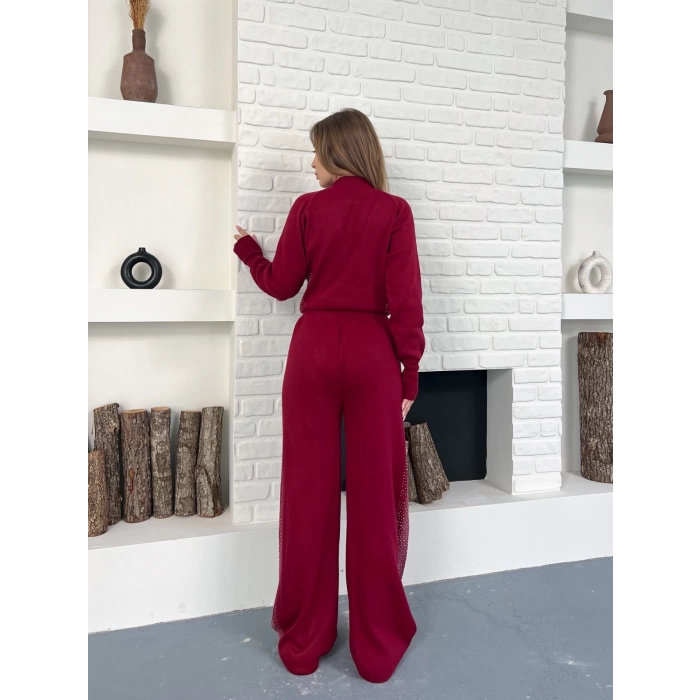 Taş/Işıltı İşlemeli Cool Casual Takım Bordo