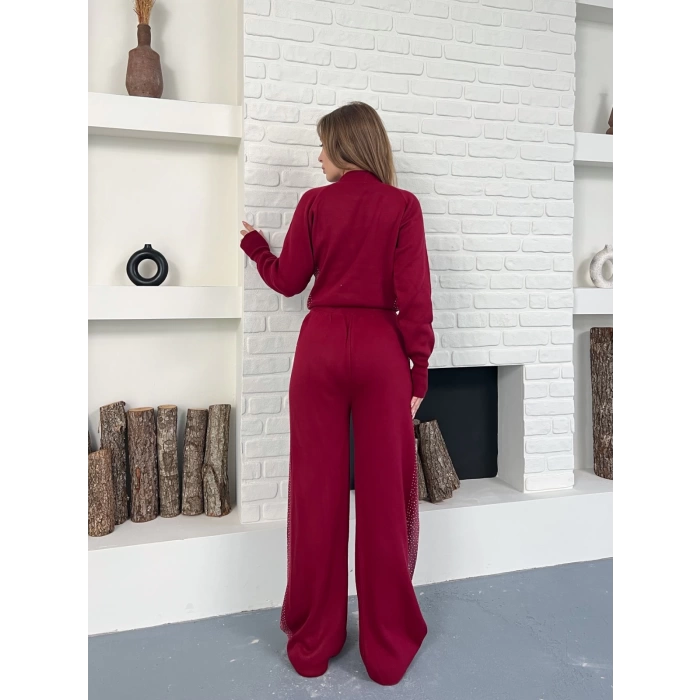 Taş/Işıltı İşlemeli Cool Casual Takım Bordo
