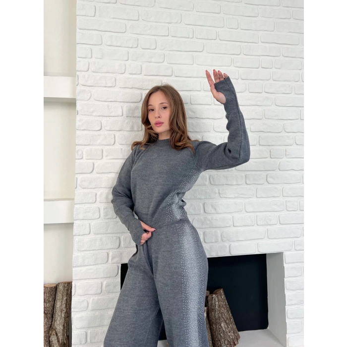 Taş/Işıltı İşlemeli Cool Casual Takım Gri