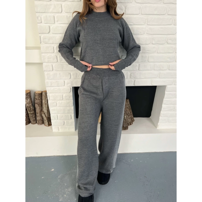 Taş/Işıltı İşlemeli Cool Casual Takım Gri