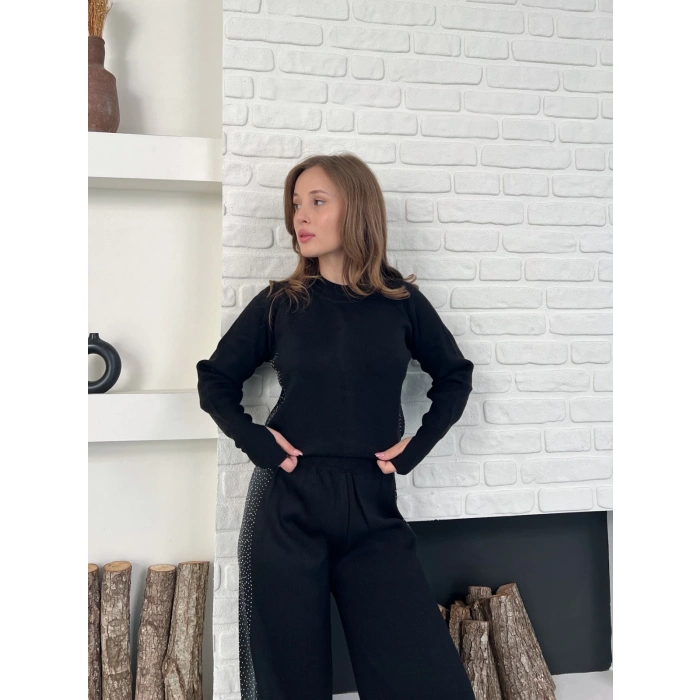 Taş/Işıltı İşlemeli Cool Casual Takım Siyah