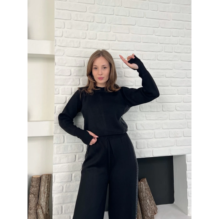 Taş/Işıltı İşlemeli Cool Casual Takım Siyah