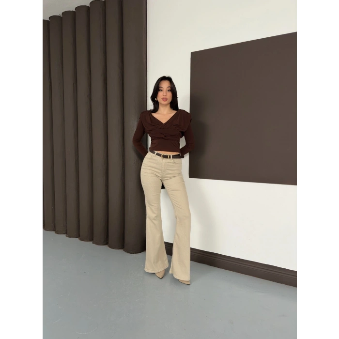 Tasarım Uzun Kol Linda Bluz Acı Kahve