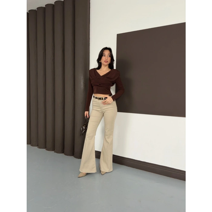 Tasarım Uzun Kol Linda Bluz Acı Kahve