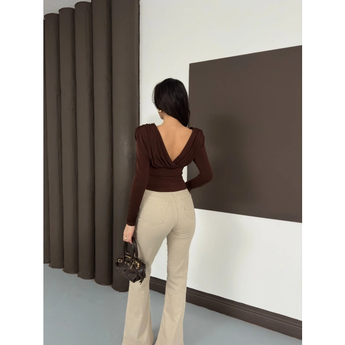 Tasarım Uzun Kol Linda Bluz Acı Kahve