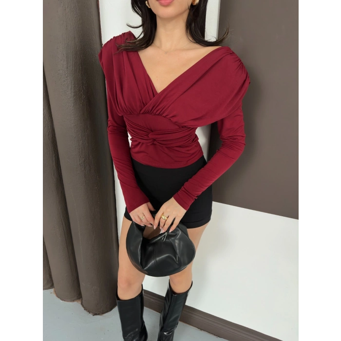 Tasarım Uzun Kol Linda Bluz Bordo
