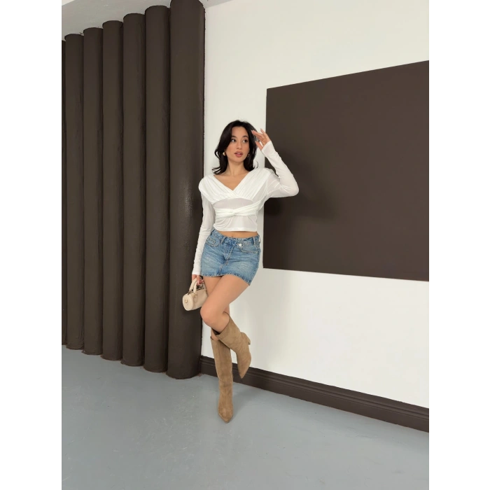 Tasarım Uzun Kol Linda Bluz Ekru