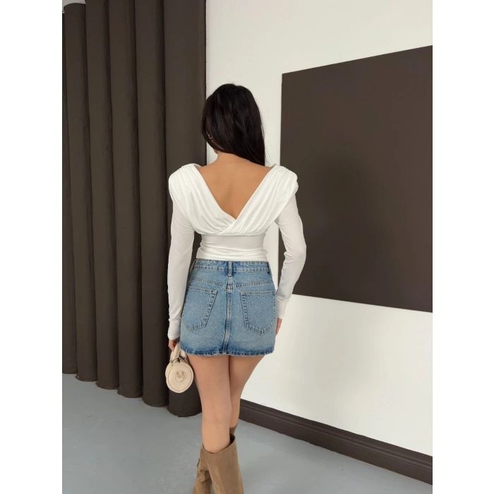 Tasarım Uzun Kol Linda Bluz Ekru
