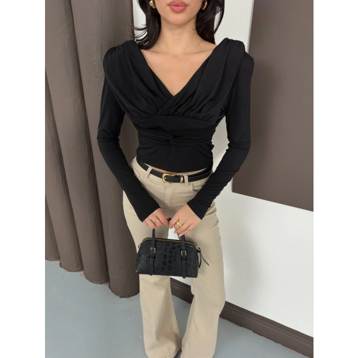 Tasarım Uzun Kol Linda Bluz Siyah